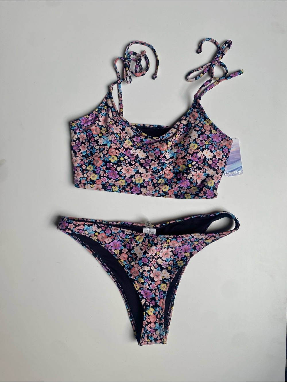 Forever 21 Navy Floral Two-Piece Bikini Set